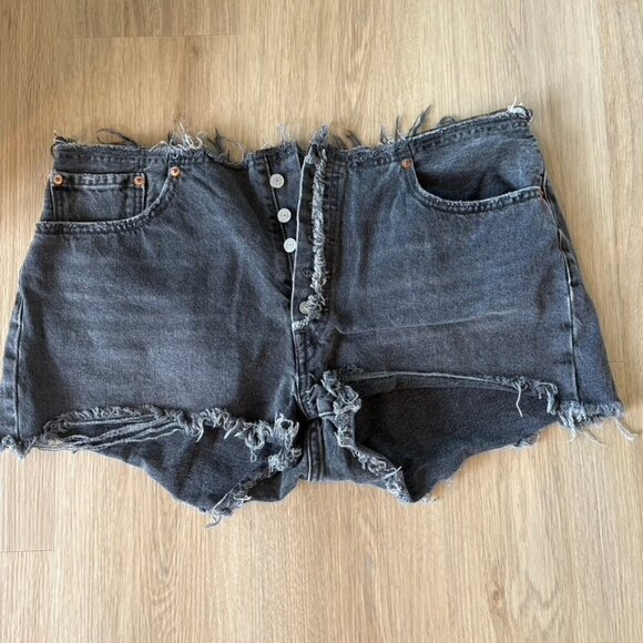 Levi's Pants - Levi’s high rise faded black raw hem button fly shorts 34"